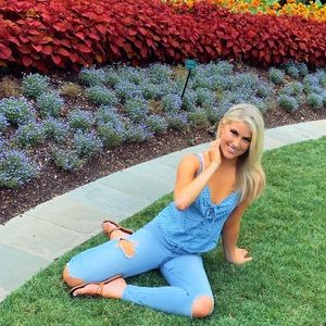 Denim & polka dot tank!